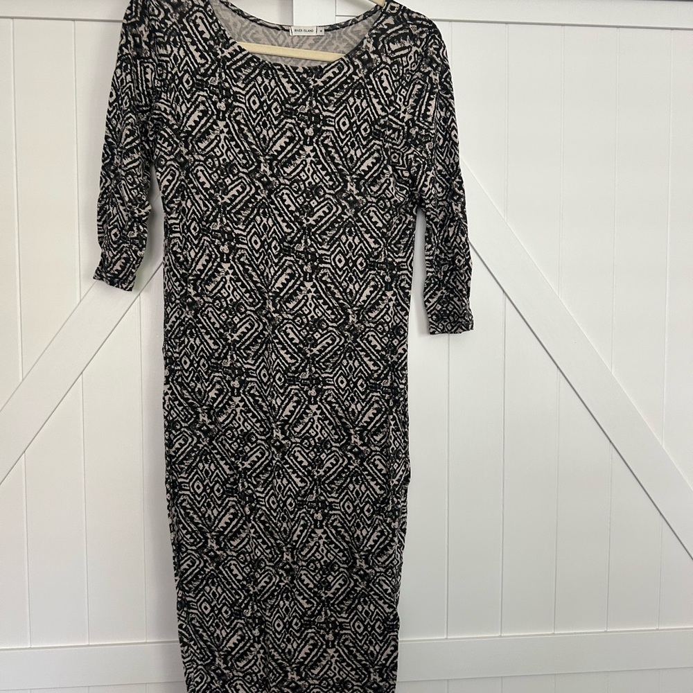 River Island Geometric Black and Cream Long Sleeve Dress